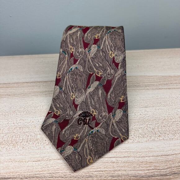 Vintage Countess Mara Horse Tie 90's Novelty Design Animal Red Brown Necktie CM - Picture 1 of 5